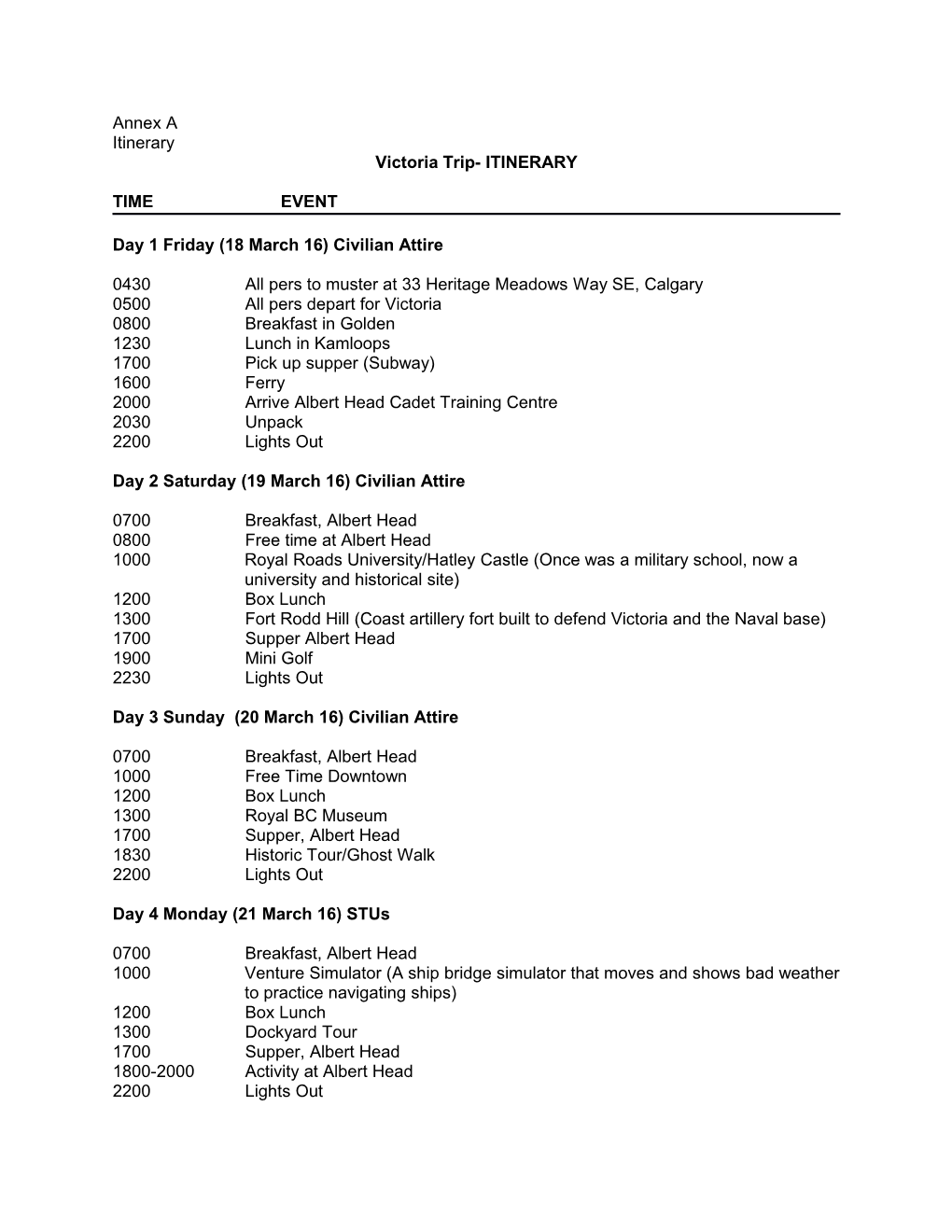 Victoria Trip- ITINERARY