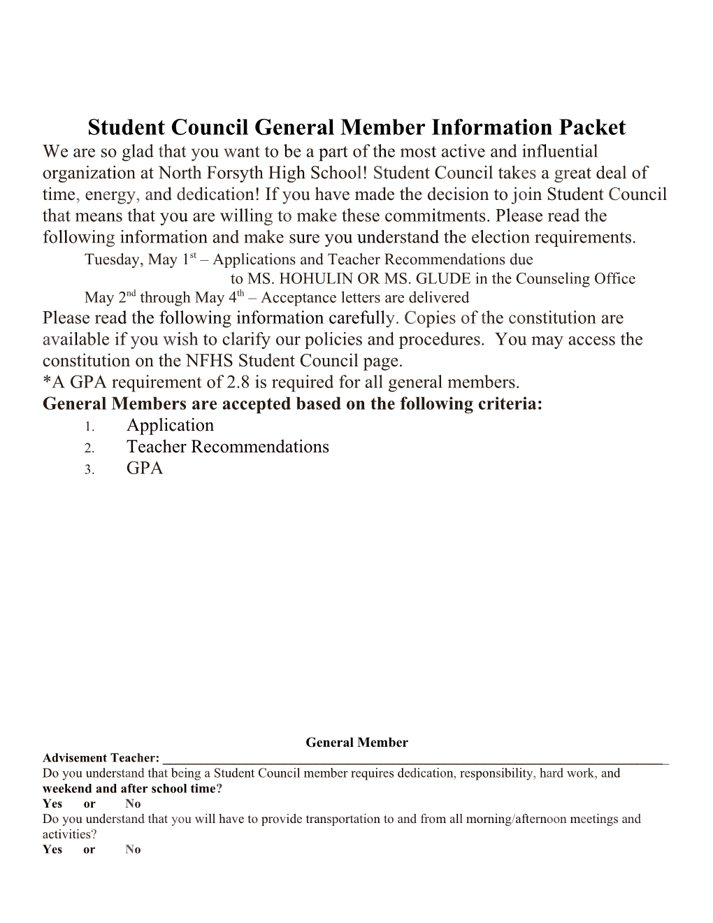 Student Council Election Information Packet