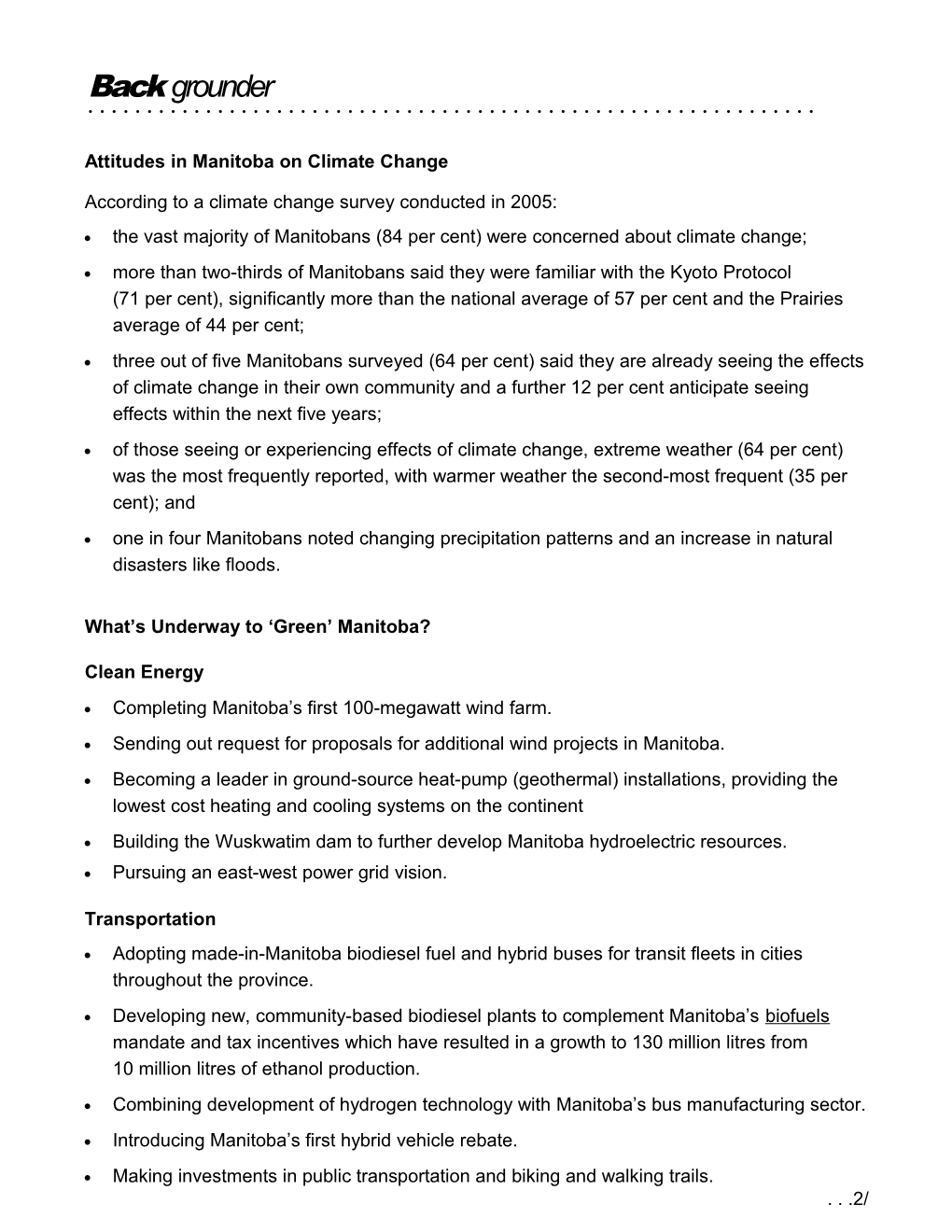 Attitudes in Manitoba on Climate Change