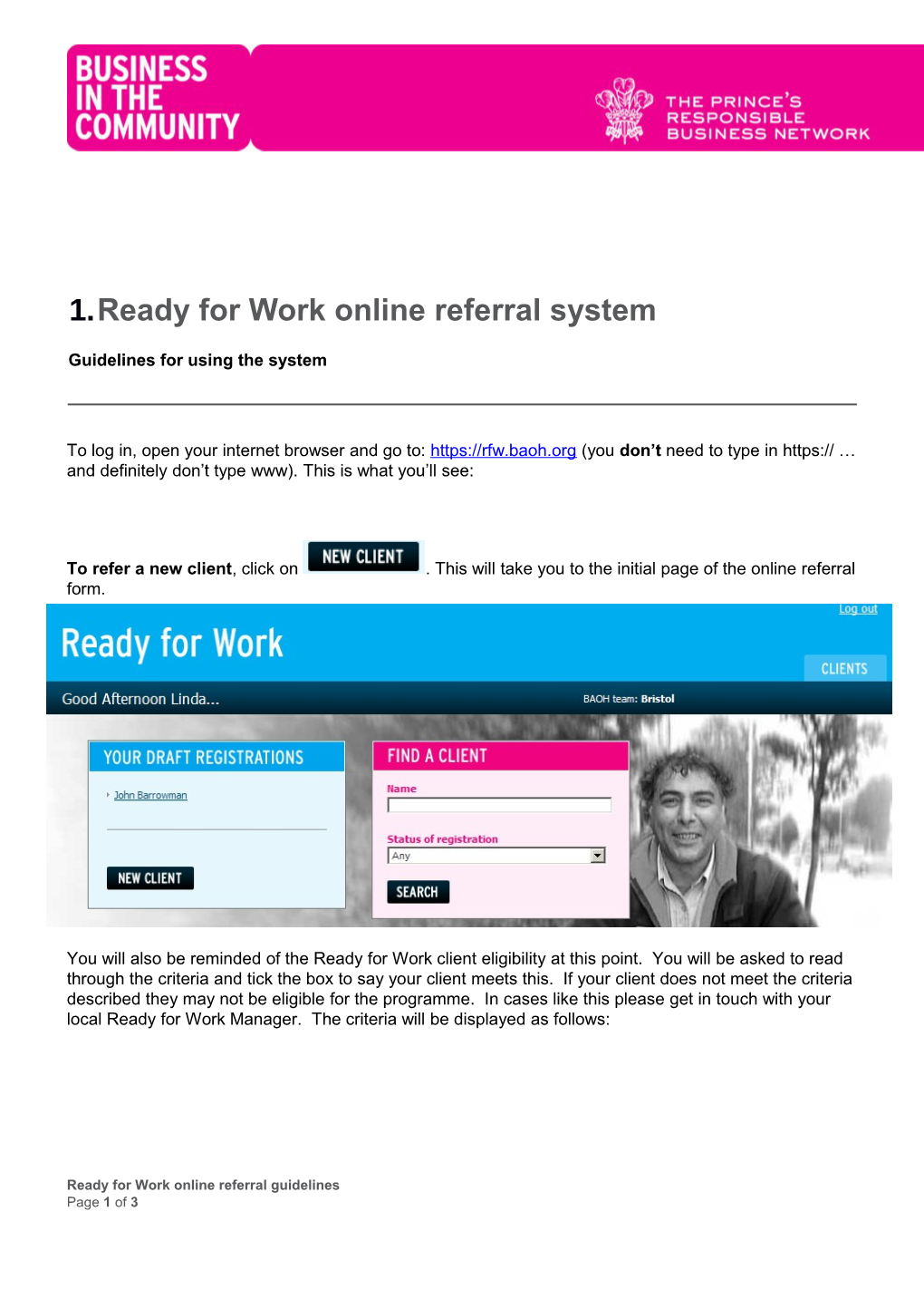 Ready for Work Online Referral System