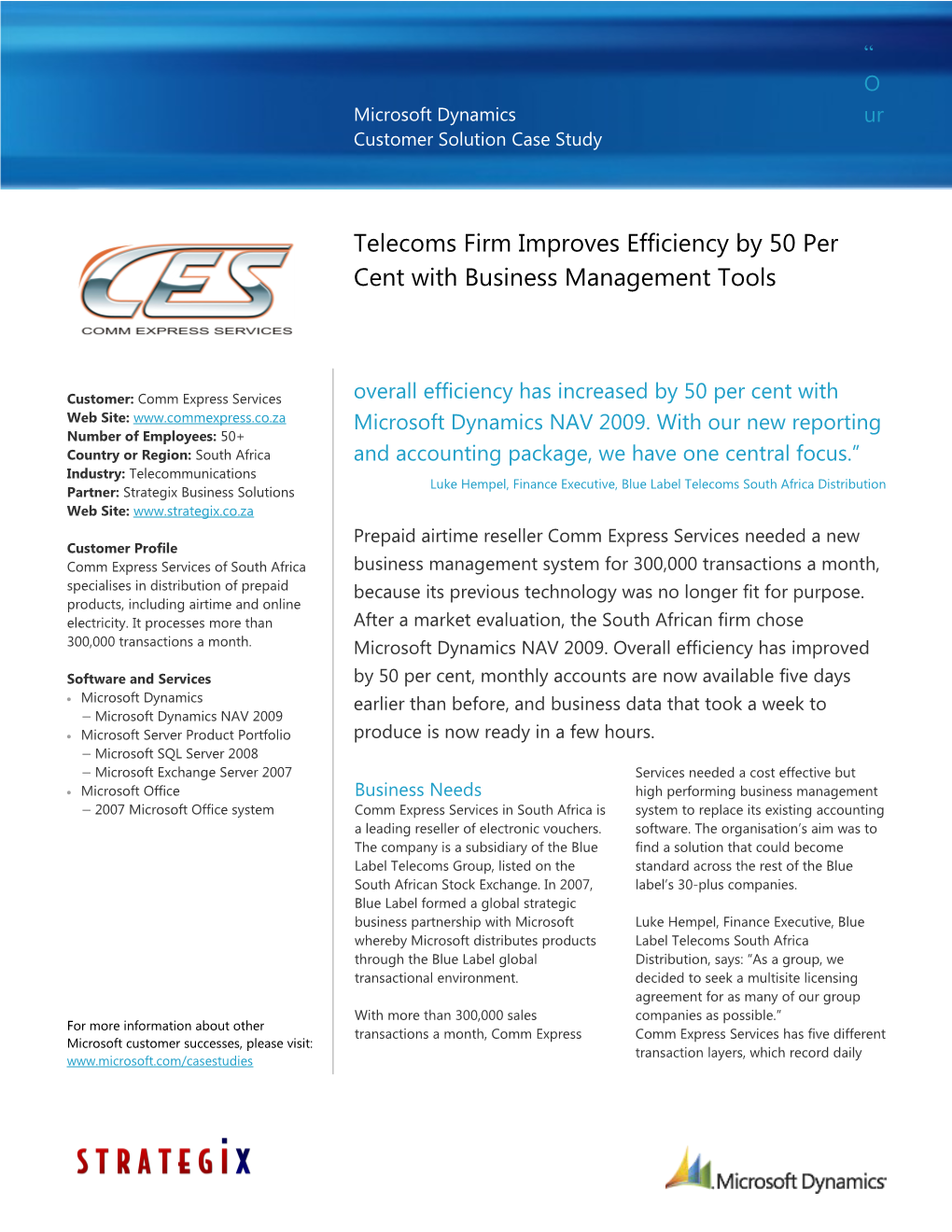 Writeimage CSB Telecoms Firm Improves Efficiency by 50 Per Cent with Business Management Tools