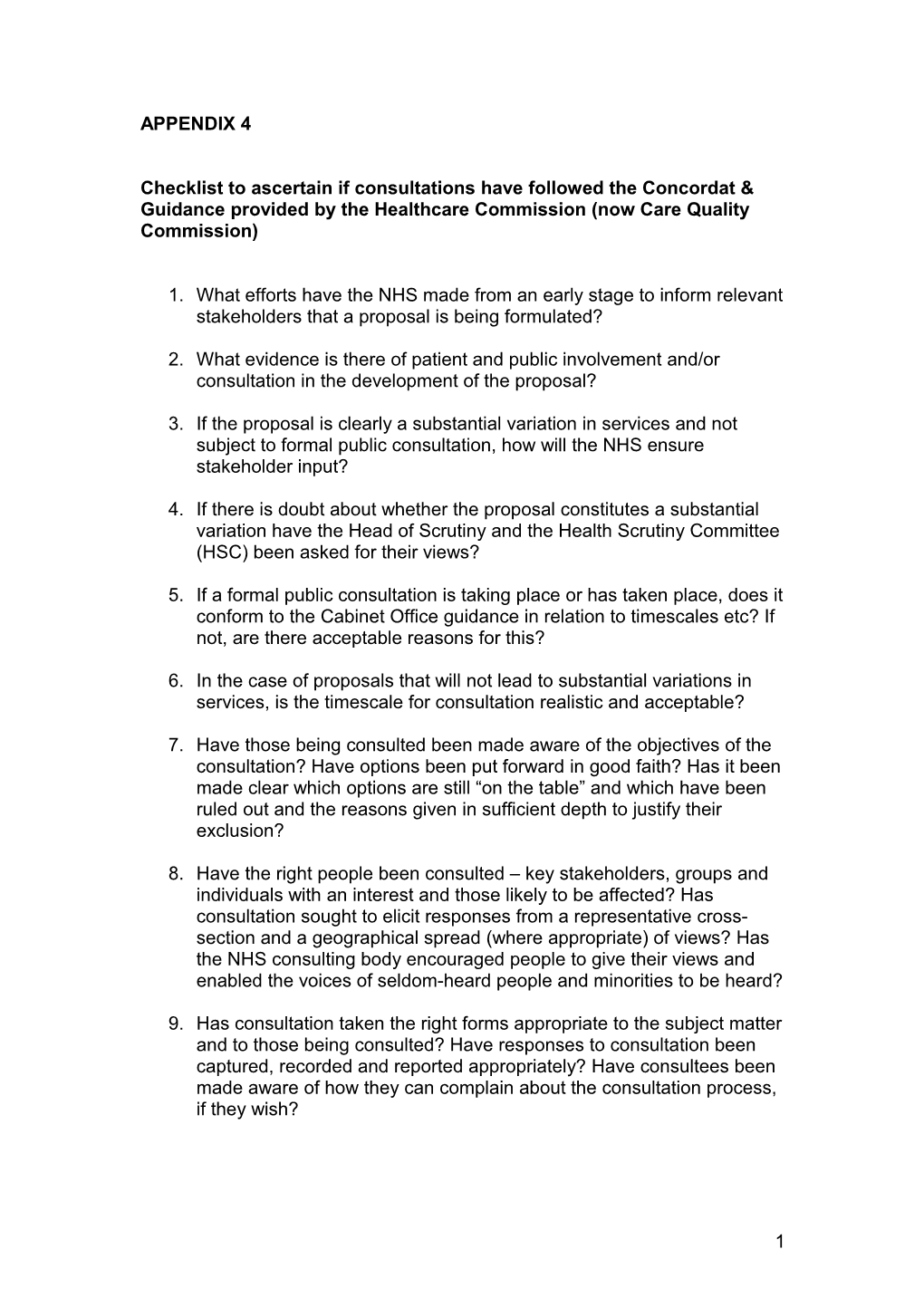Checklist to Ascertain If Consultations Have Followed the Concordat