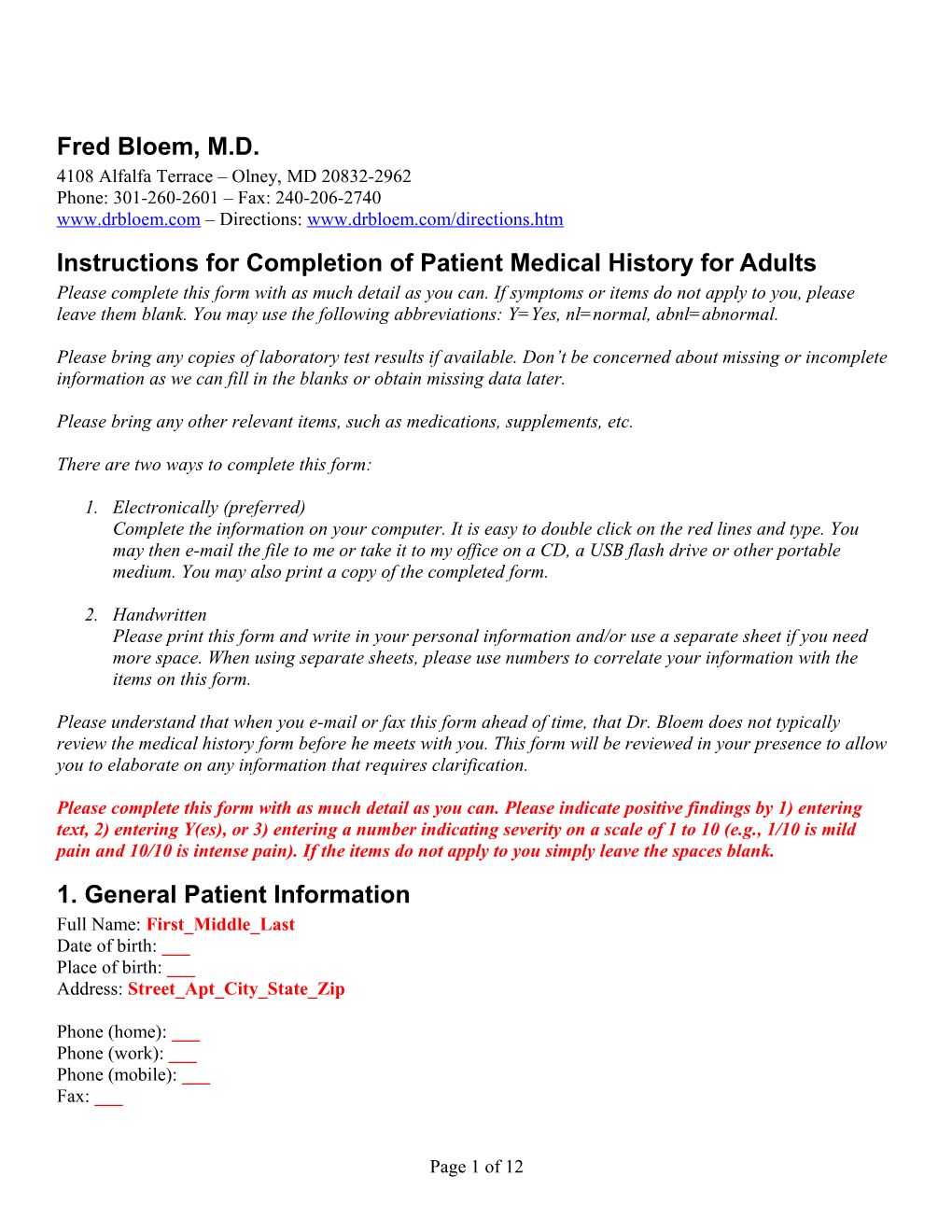 General Patient Information