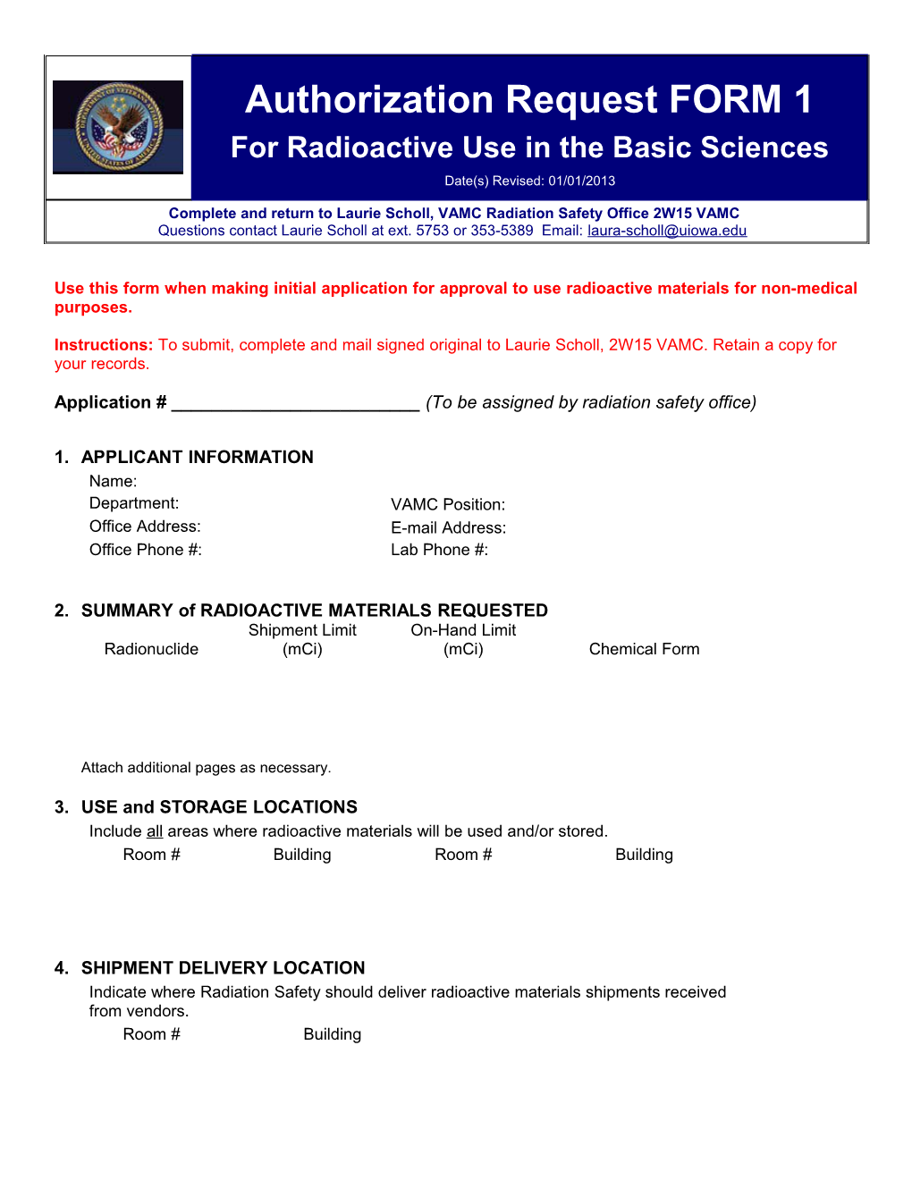 Use This Form When Making Initial Application for Approval to Use Radioactive Materials