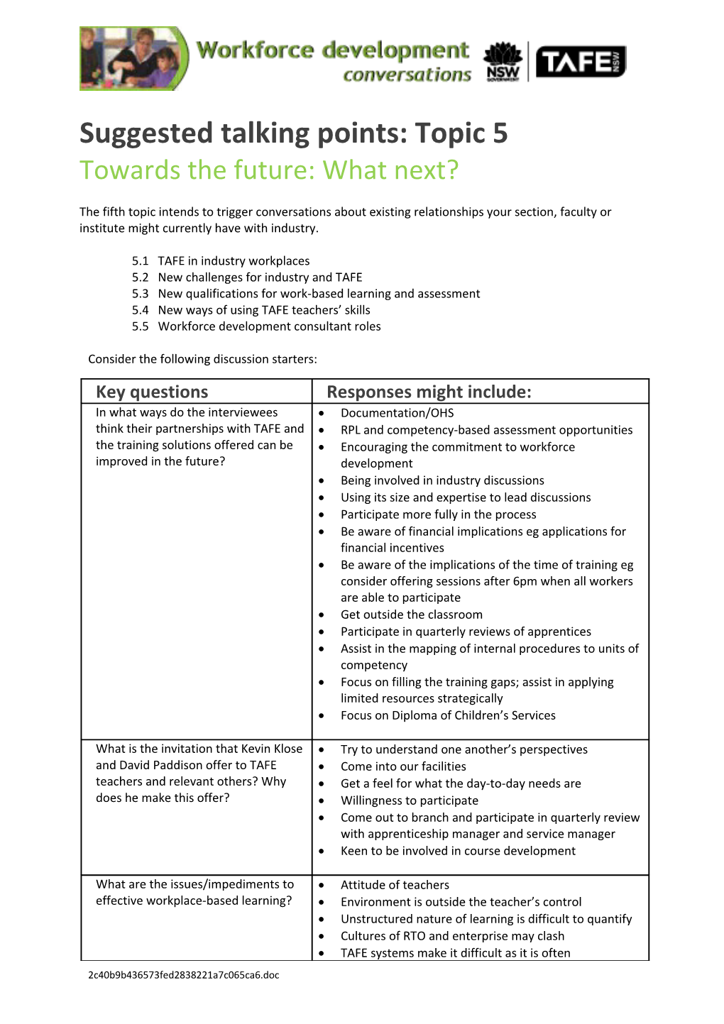 Suggested Talking Points: Topic 5