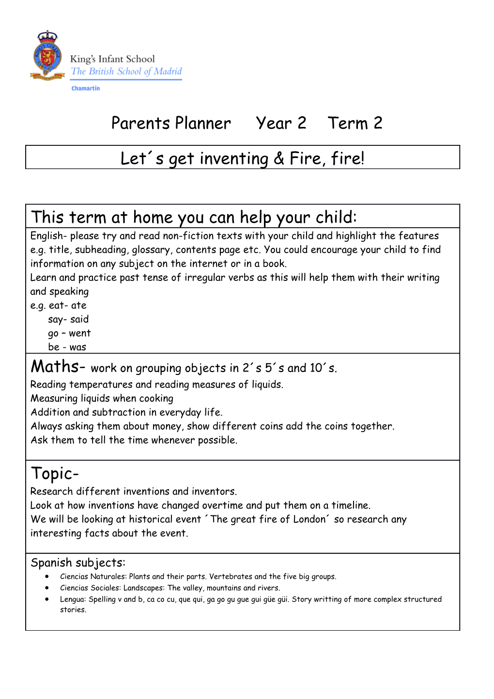 Parents Planner Year2 Term 2