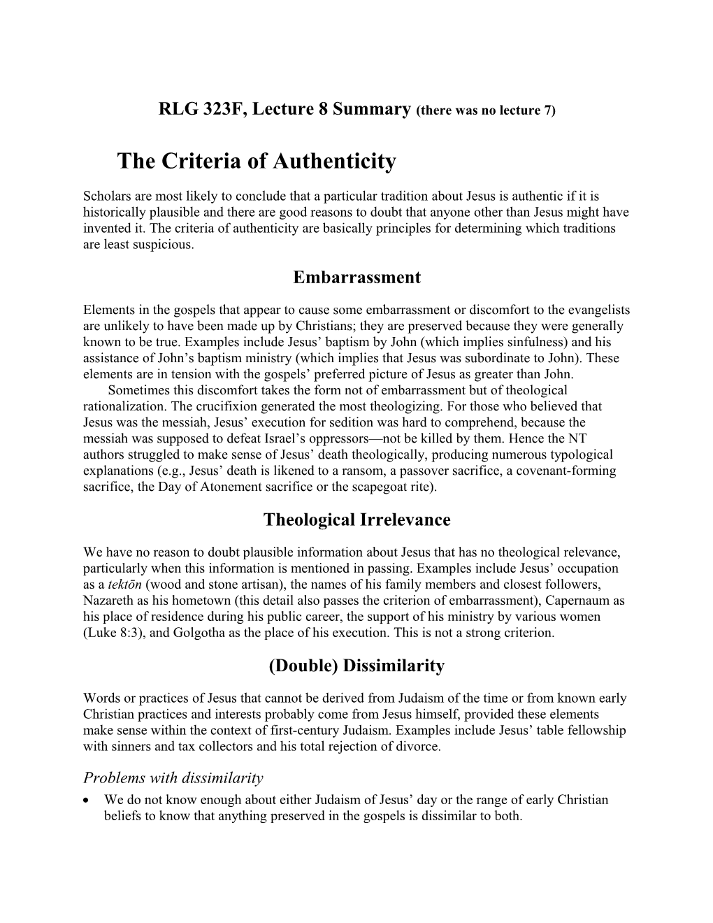 The Criteria of Authenticity