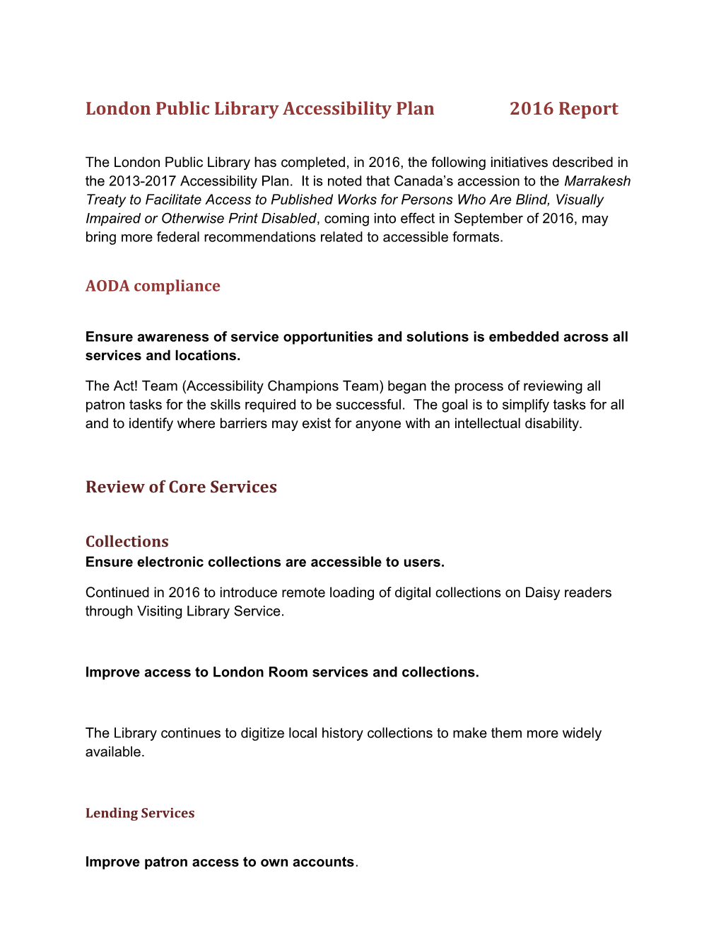 London Public Library Accessibility Plan 2016 Report