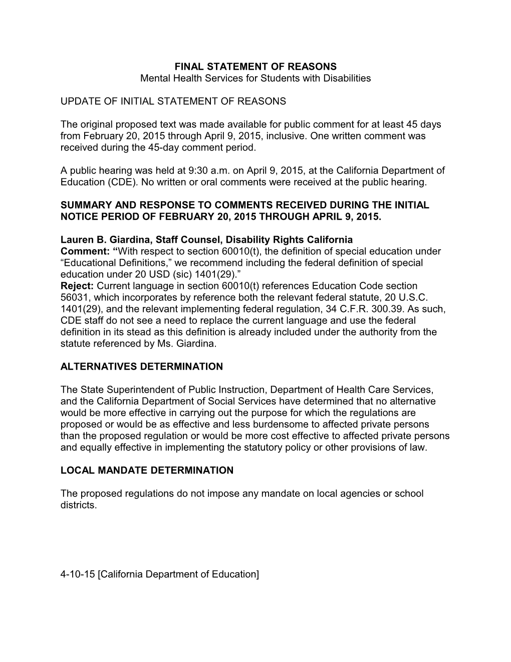 AB 114 T2 FSR - Laws and Regulations (CA Dept of Education)