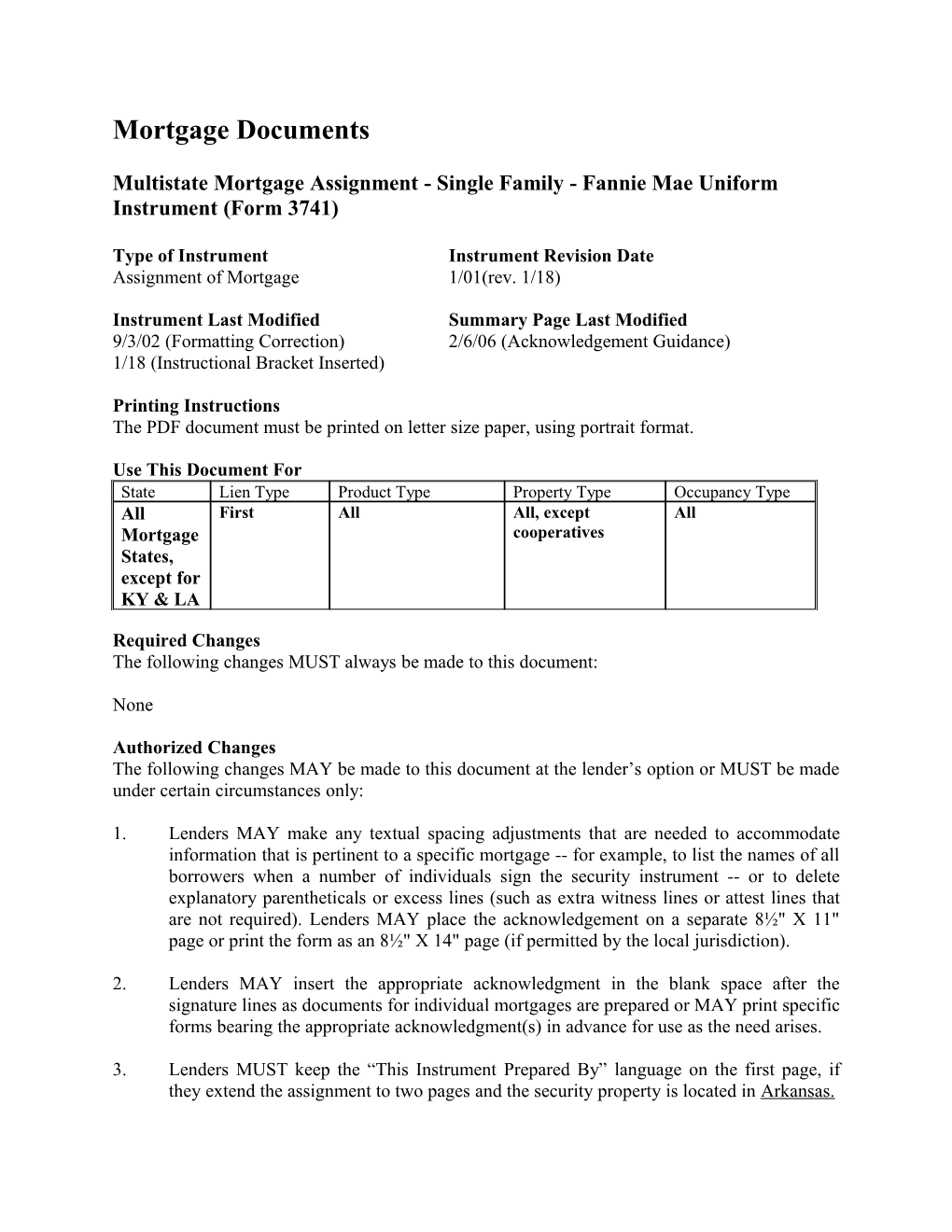 Summary: Multistate Mortgage Assignment