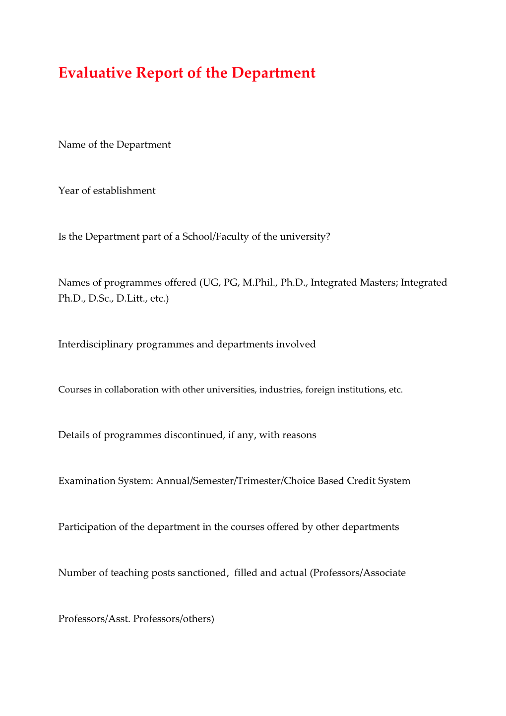 Evaluation Report of the Department