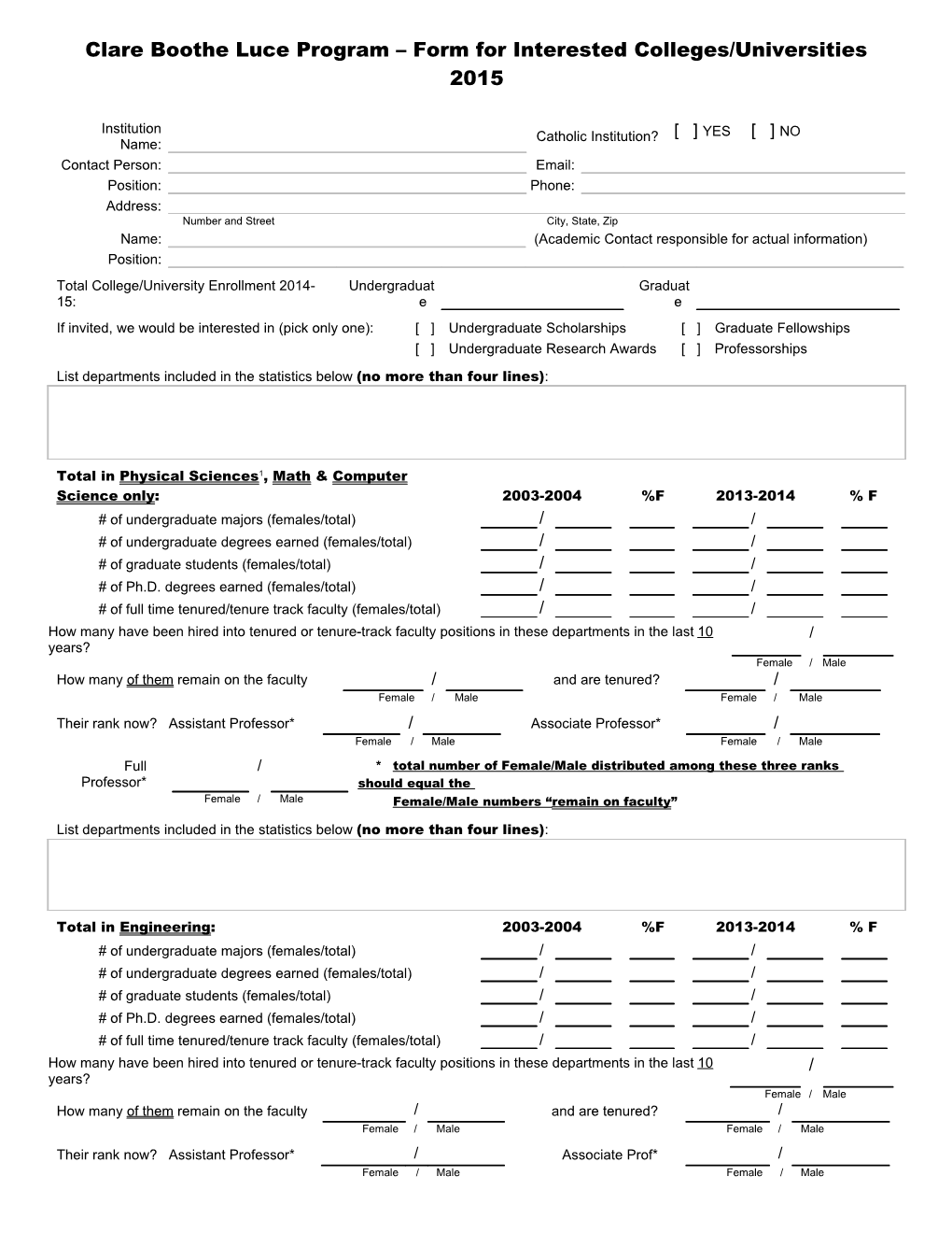 Clare Boothe Luce Program Form for Interested Colleges/Universities 2015