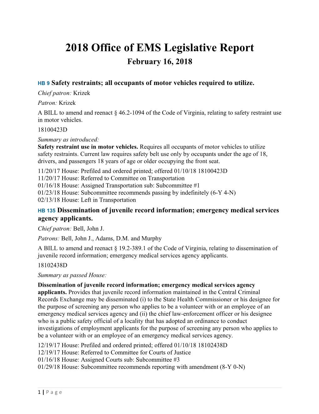 2018 Office of EMS Legislative Report
