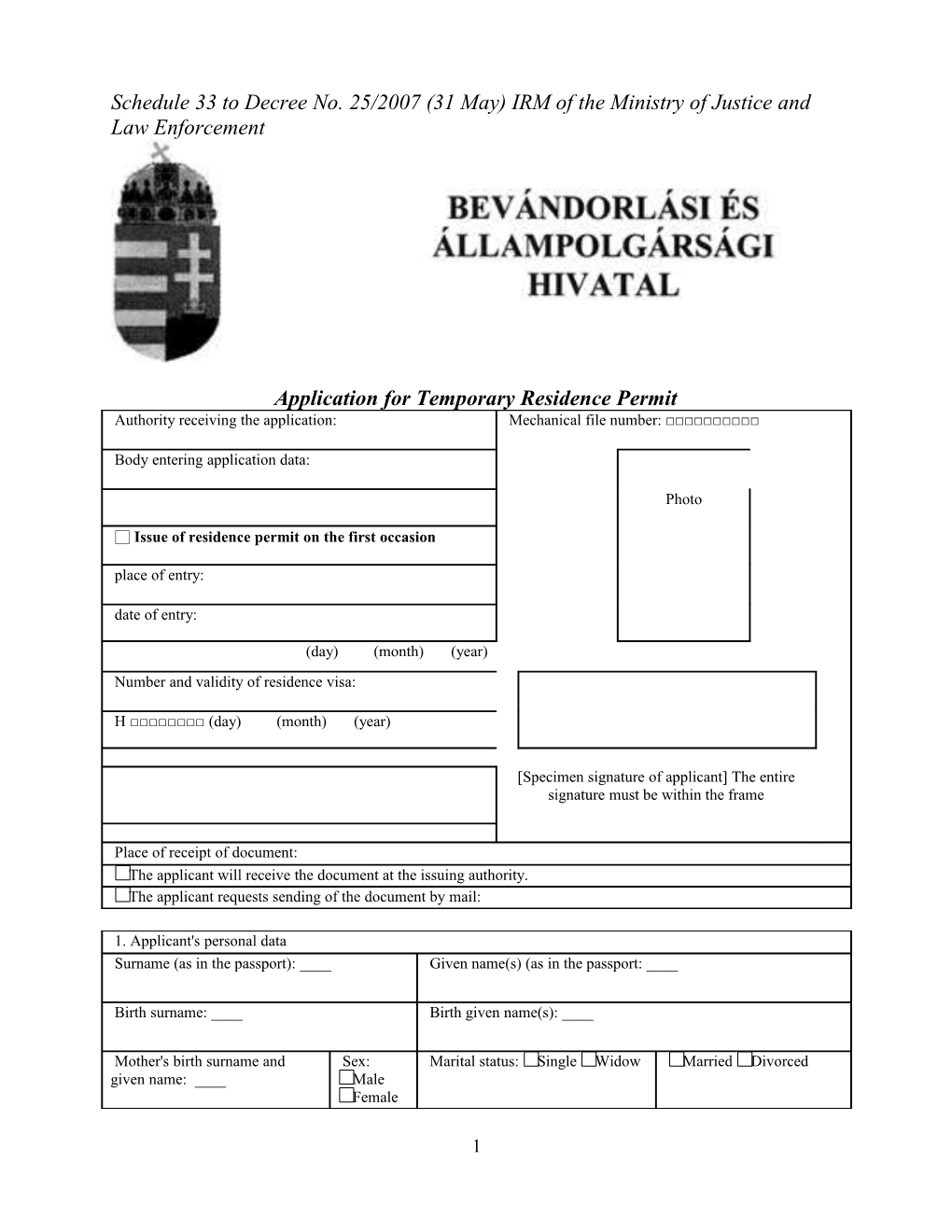 Application for Temporary Residence Permit