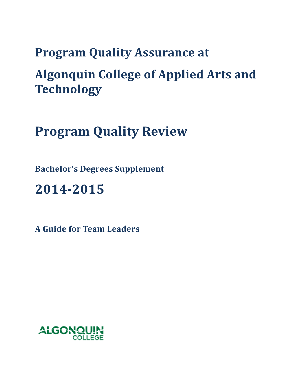 Program Quality Assurance at Algonquin College of Applied Arts and Technology s1