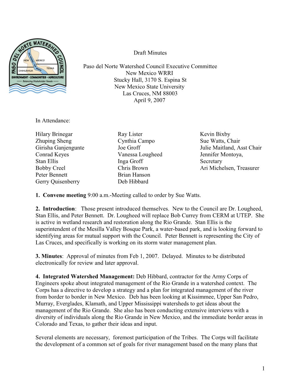 Paso Del Norte Watershed Council Executive Committee