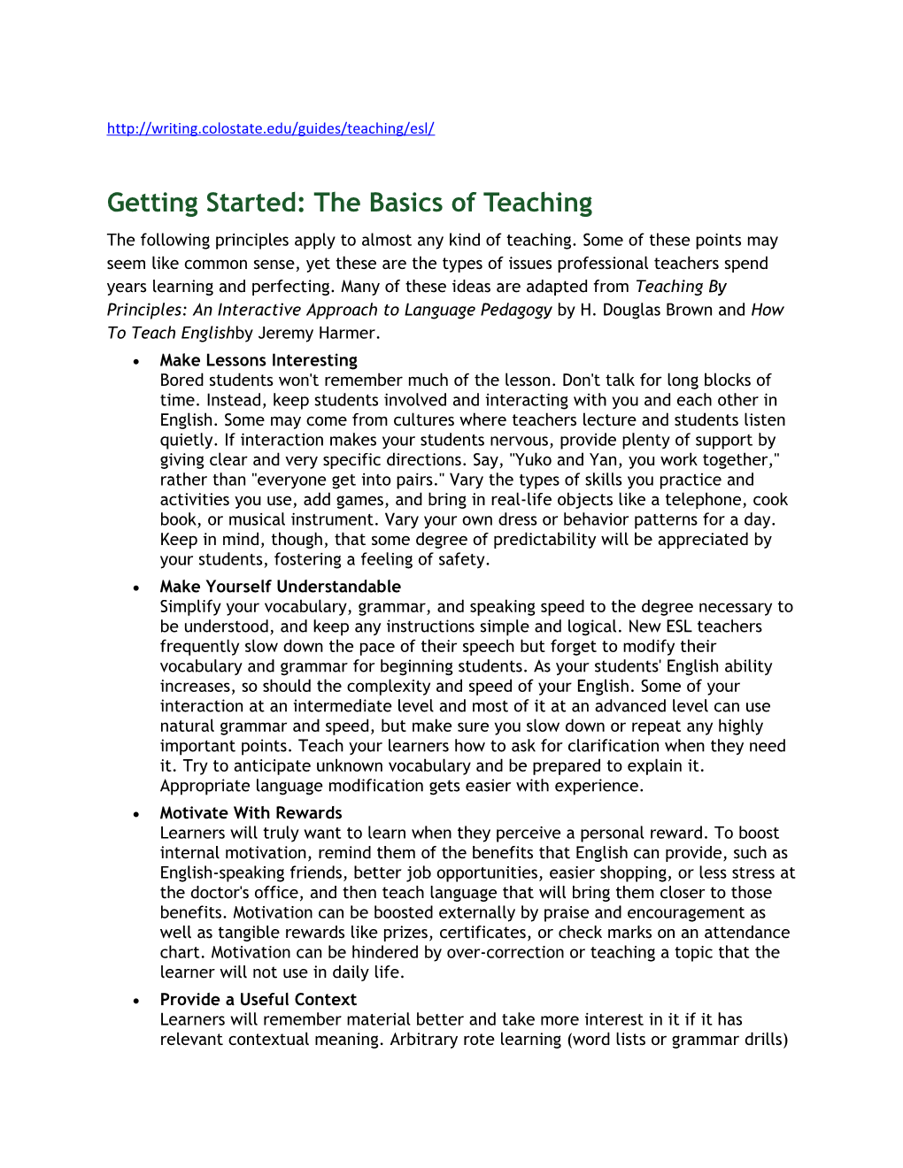 Getting Started: the Basics of Teaching