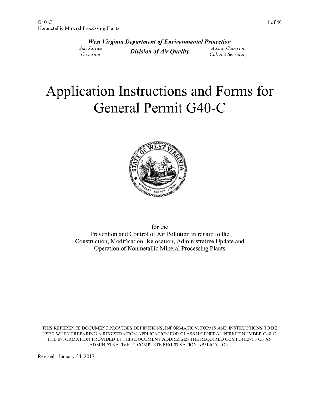 Application Instructions and Forms for General Permit G40-C