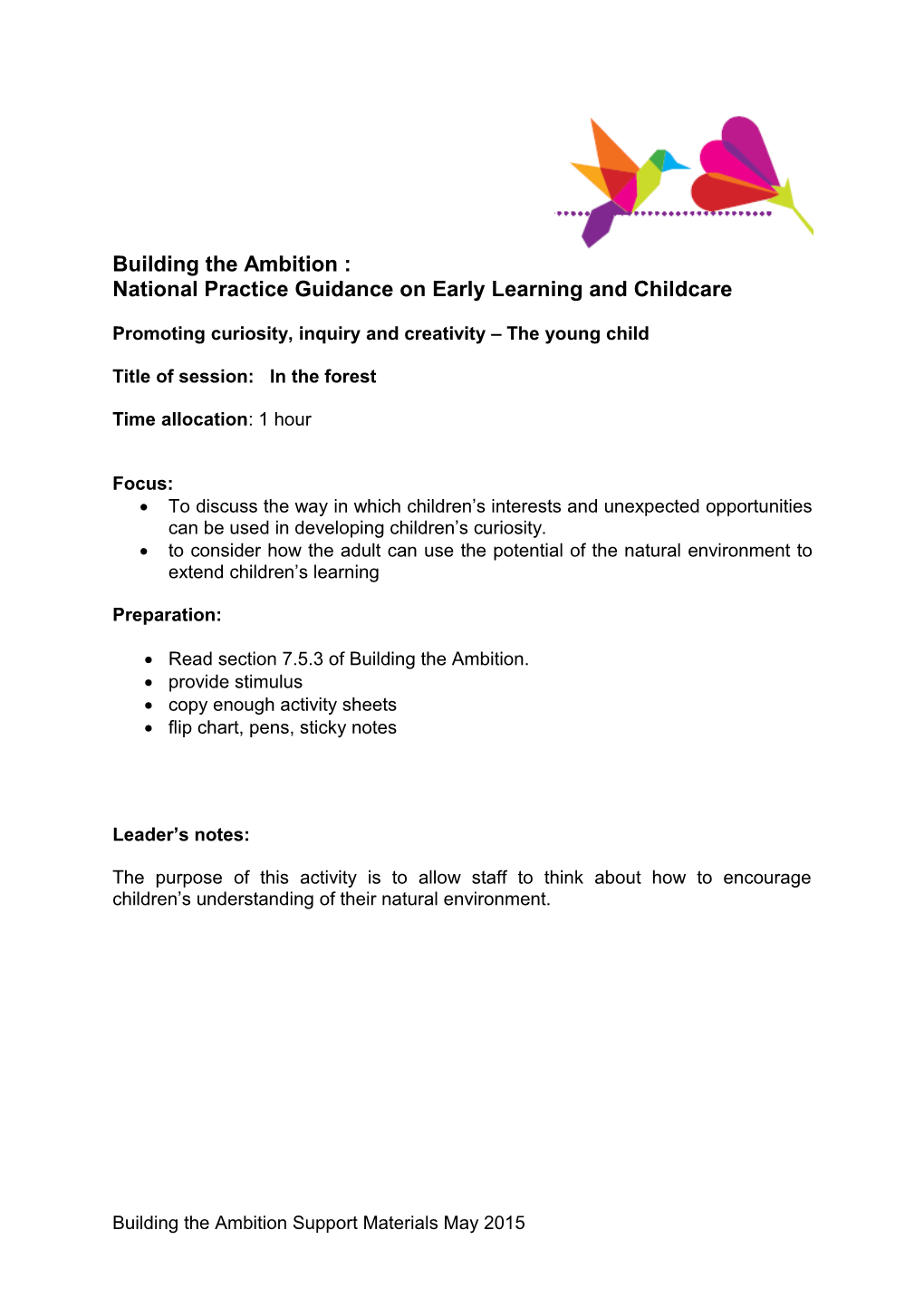 National Practice Guidance on Early Learning and Childcare