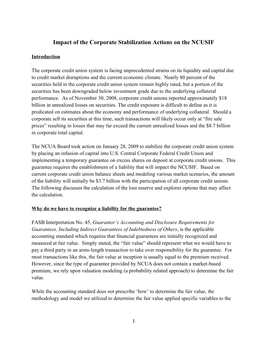 Impact of the Corporate Stabilization Actions on the NCUSIF