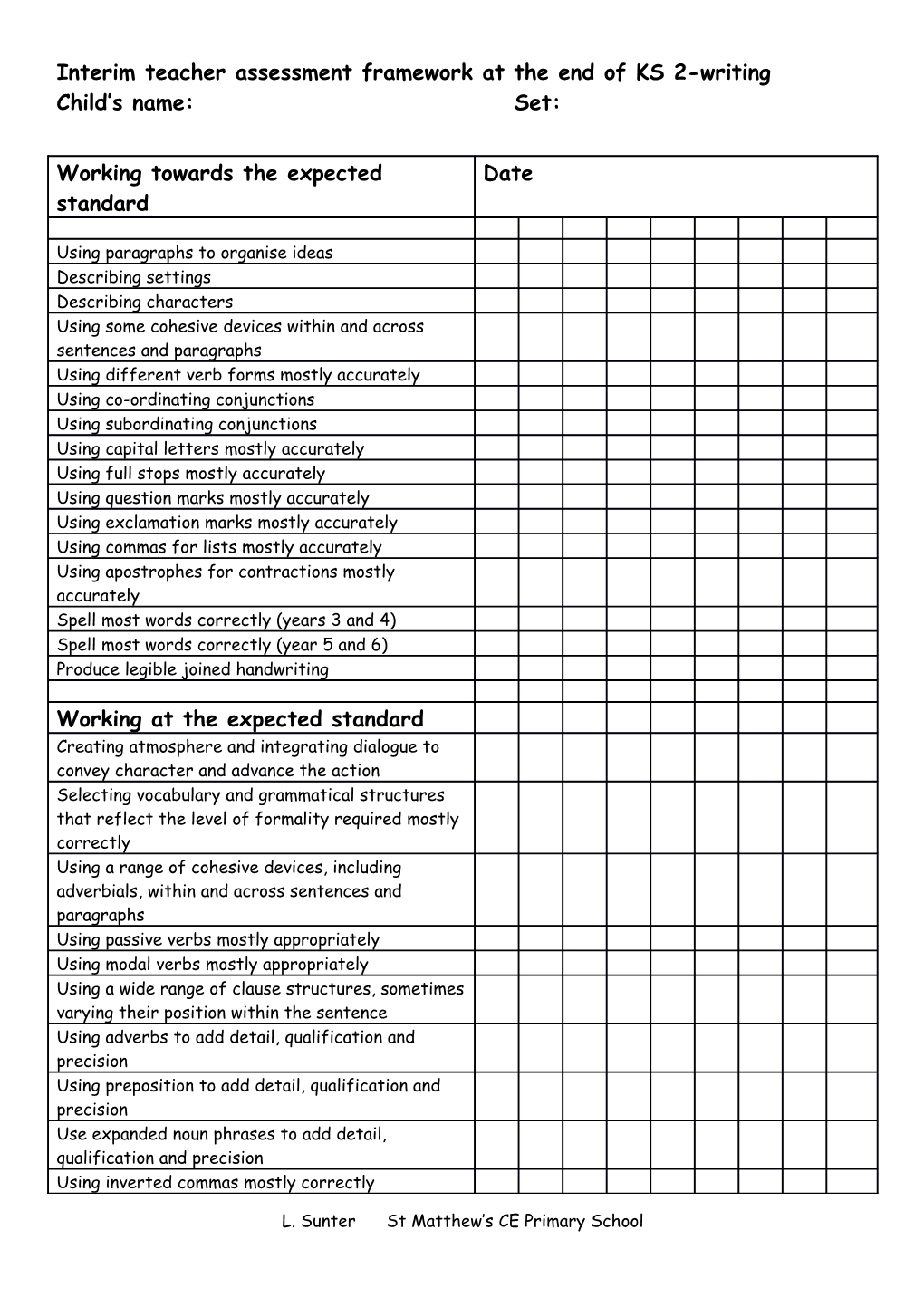 Interim Teacher Assessment Framework at the End of KS 2-Writing