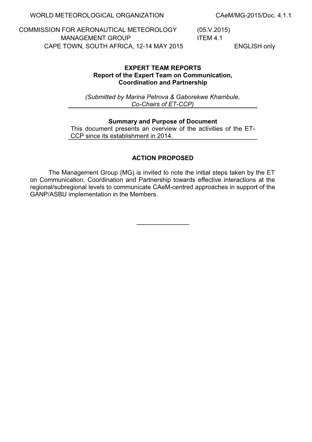 WORLD METEOROLOGICAL ORGANIZATION Caem/MG-2015/Doc. 4.1.1