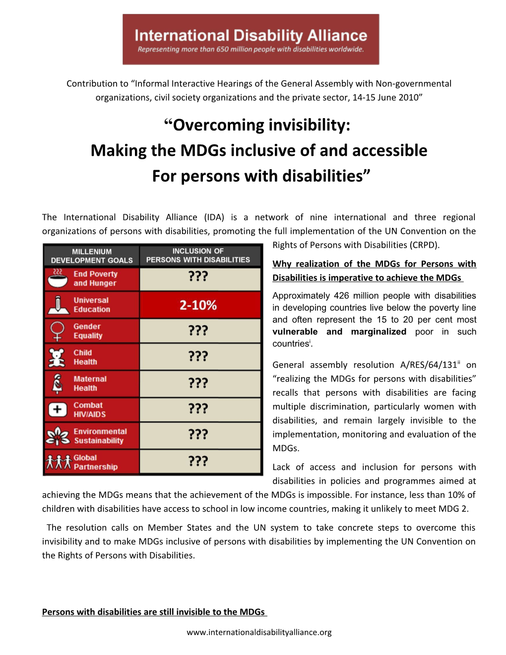 Making the Mdgs Inclusive of and Accessible