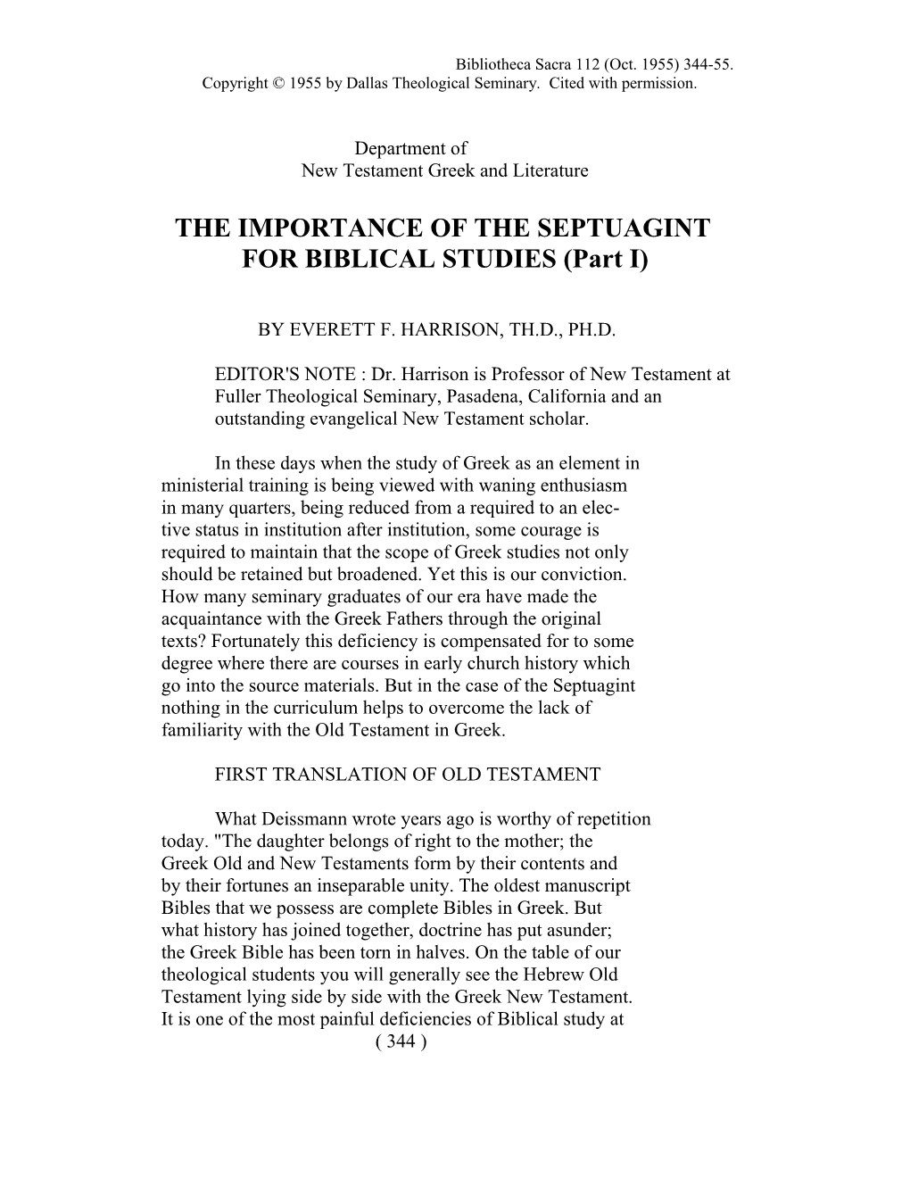 The Importance of the Septuagint for Biblical Studies (Pt. I)