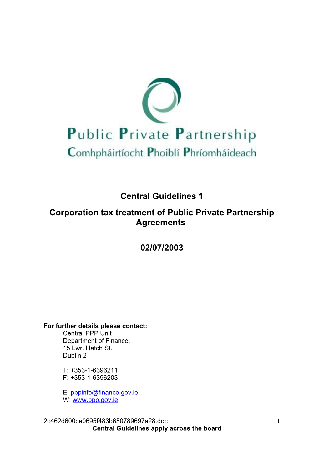 Corporation Tax Treatment of Public Private Partnership Agreements