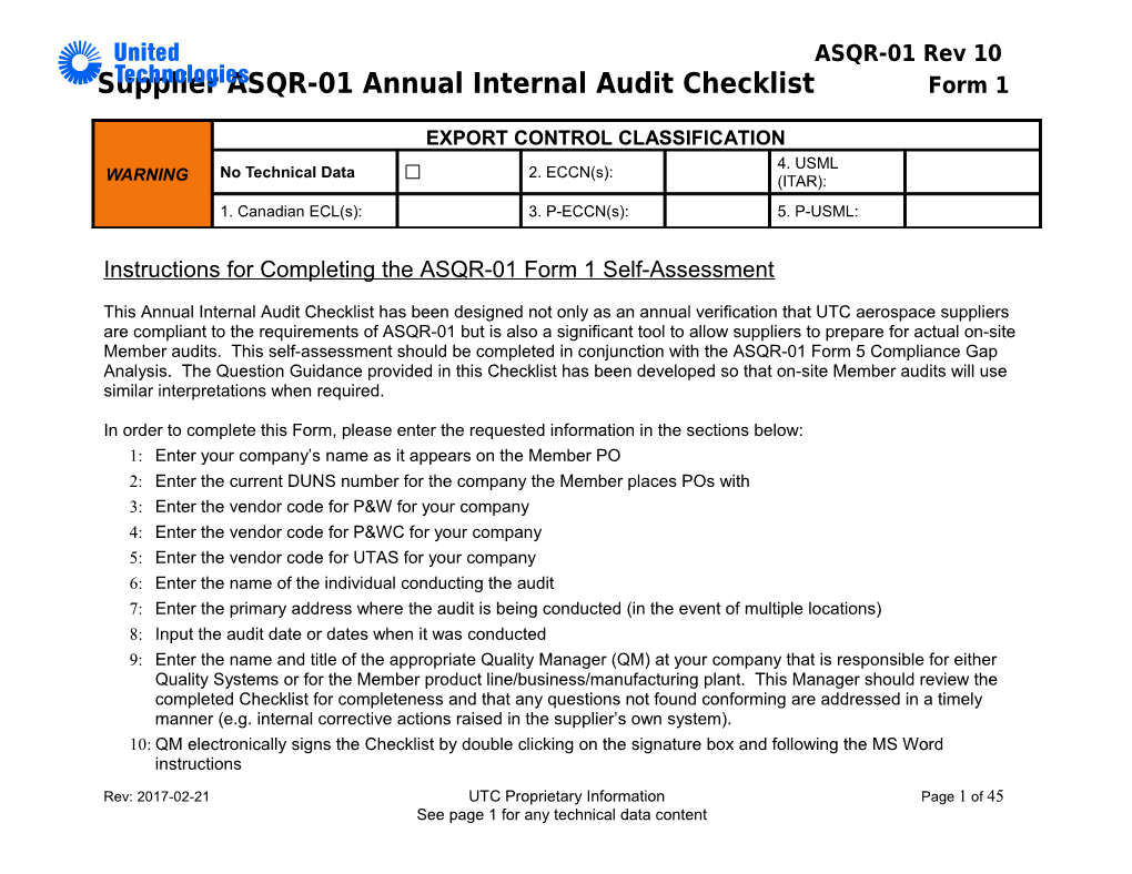 Asqr-01 Audit Questionnaire