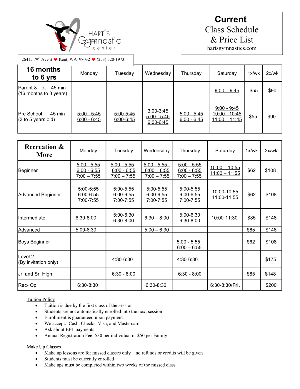 Tuition Is Due by the First Class of the Session