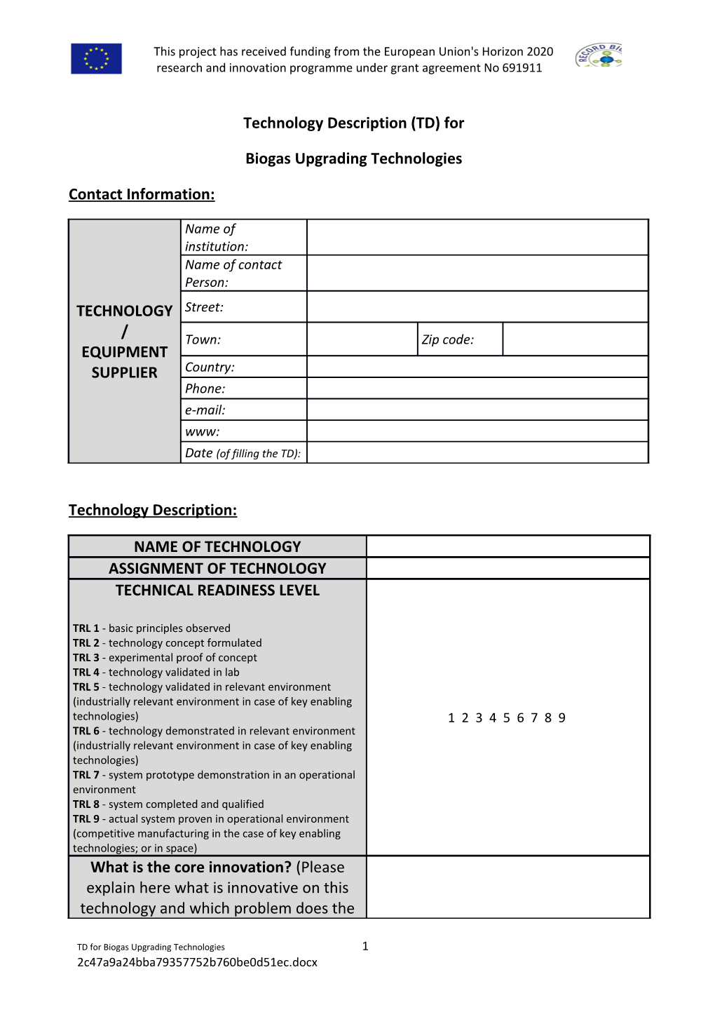 Research and Innovation Programme Under Grant Agreement No 691911