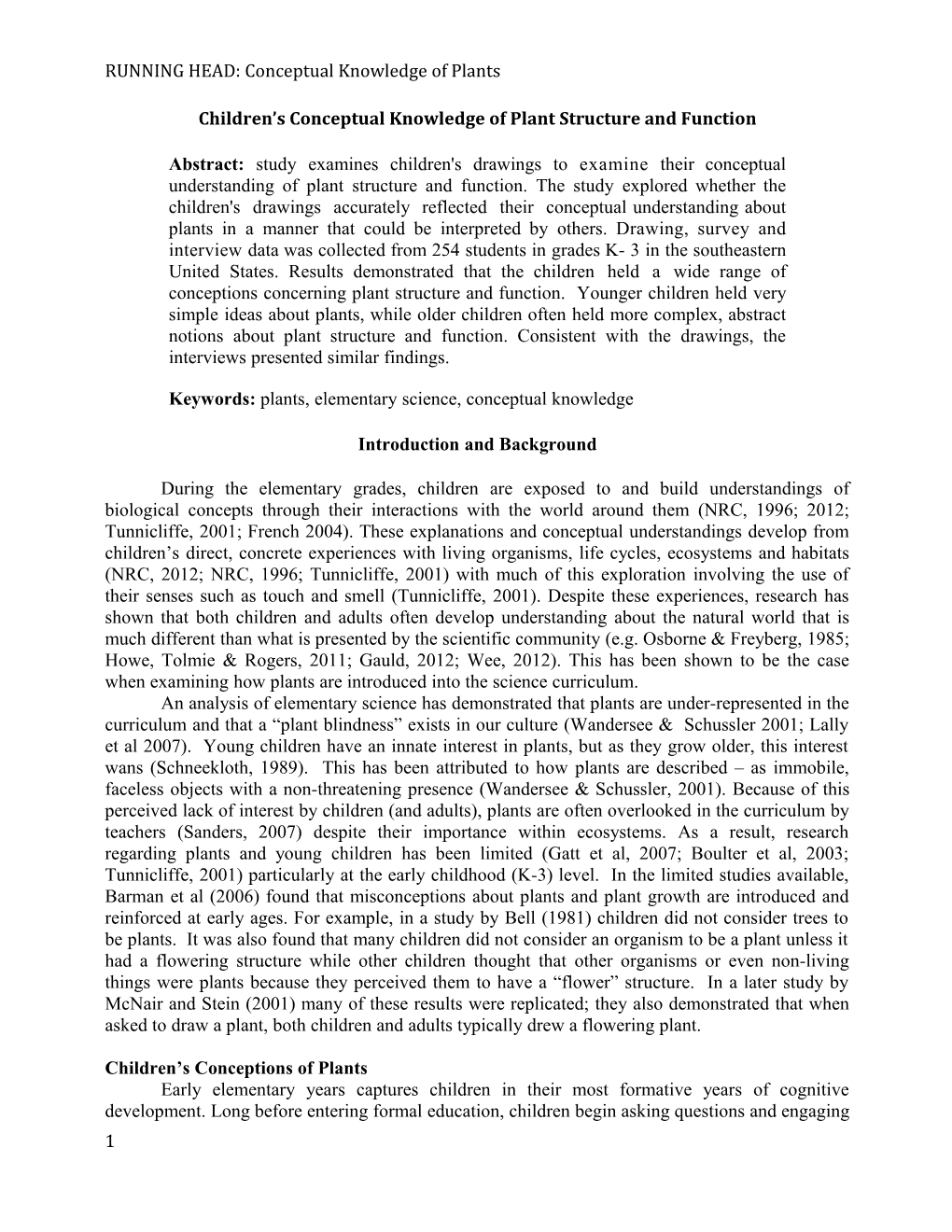 Children S Conceptual Knowledge of Plant Structure and Function