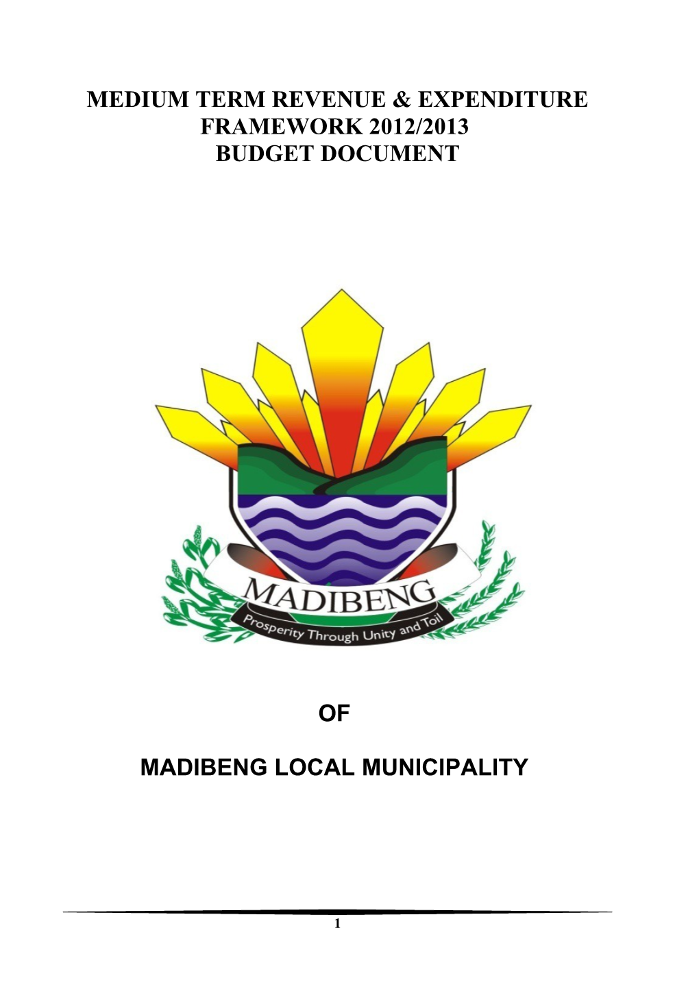 Medium Term Revenue & Expenditure Framework 2012/2013