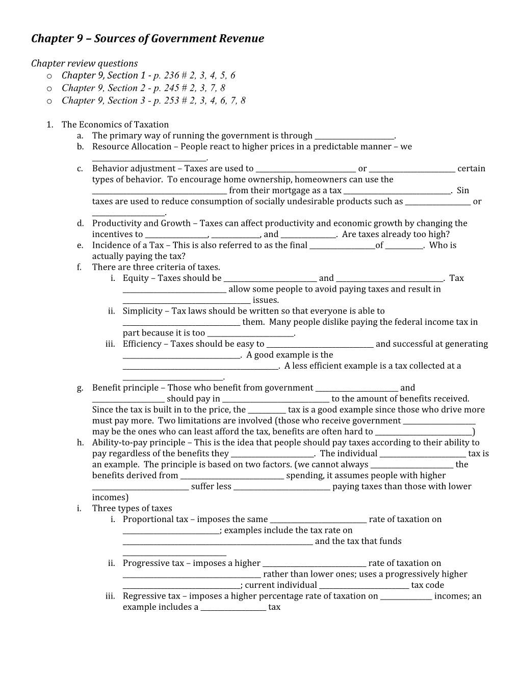 Chapter 9 Sources of Government Revenue