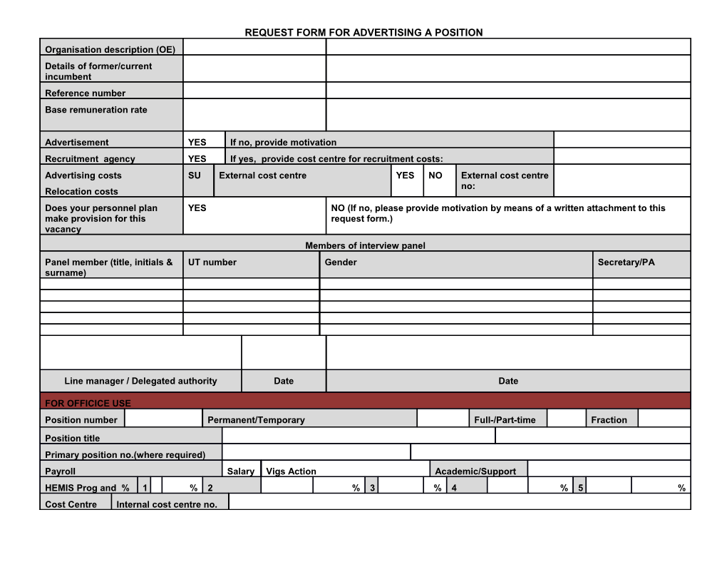Request Form for Advertising a Position