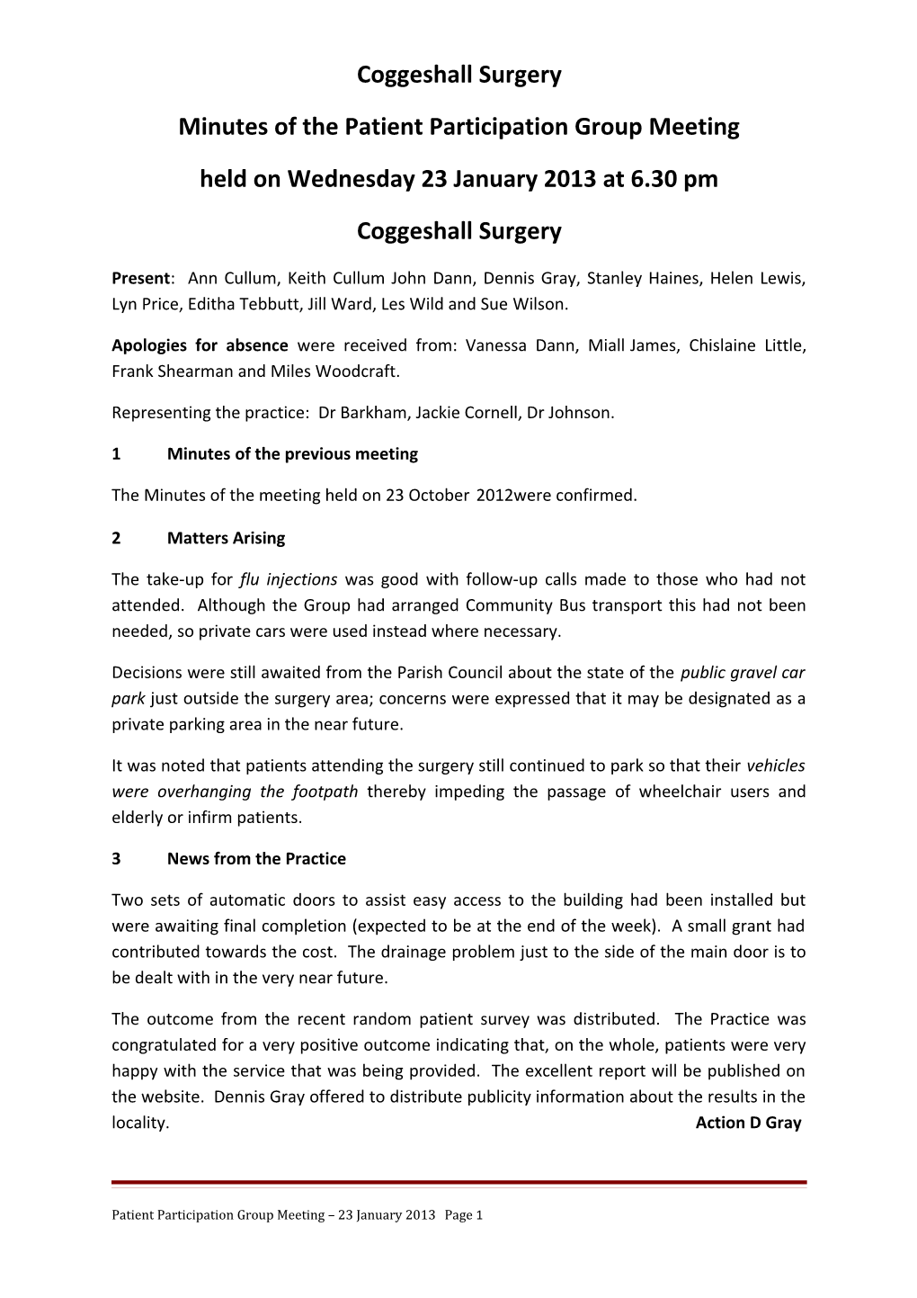 Minutes of the Patient Participation Group Meeting