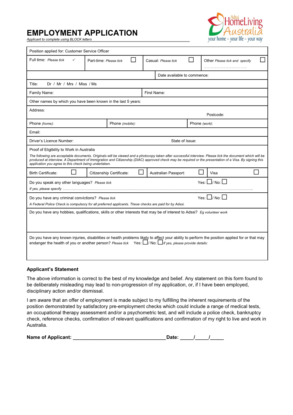 Application for Employment s69