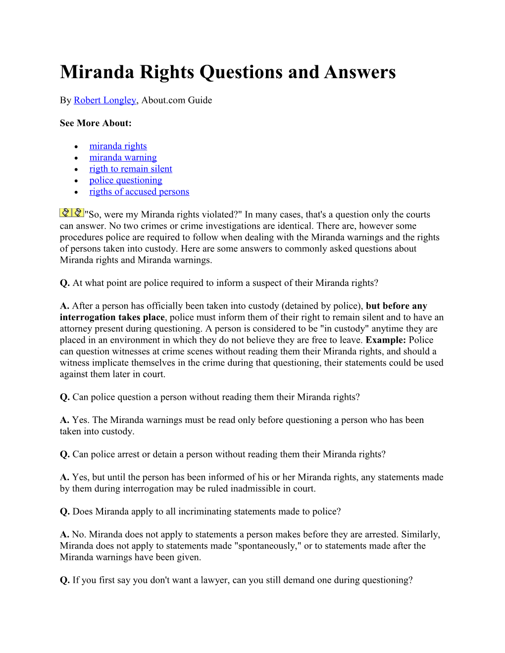 Miranda Rights Questions and Answers