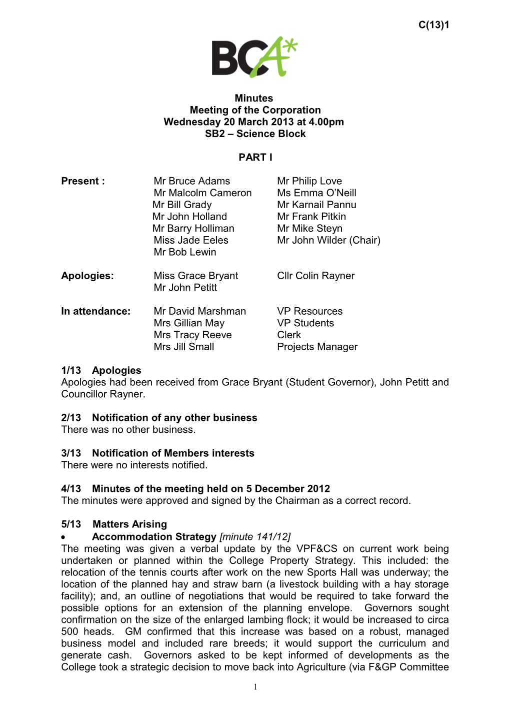 Minutes of Capital Financing Steering Group