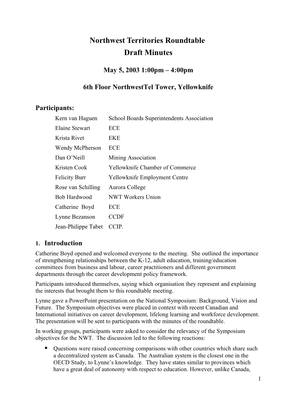 Provincial/Territorial Roundtables