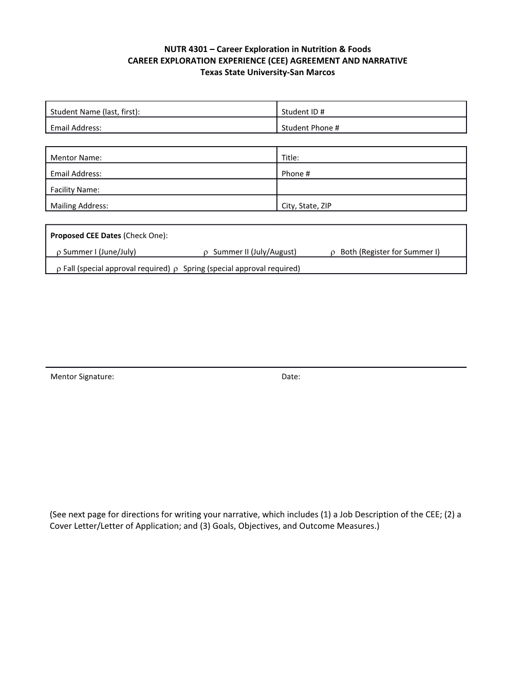 NUTR 4301 Career Exploration in Nutrition & Foods