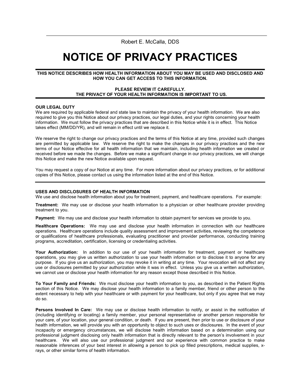 Form 03-Notice of Privacy Practices (03-NOTIC;1)