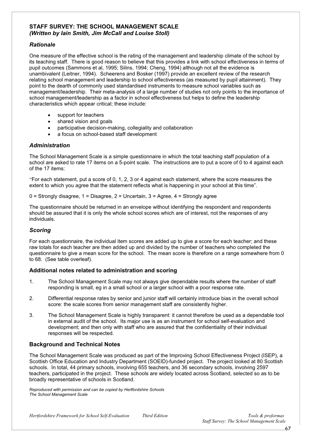 The School Management Scale