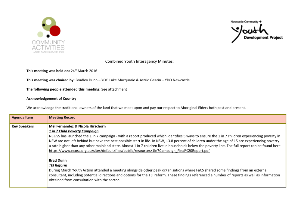 Combined Youth Interagency Minutes