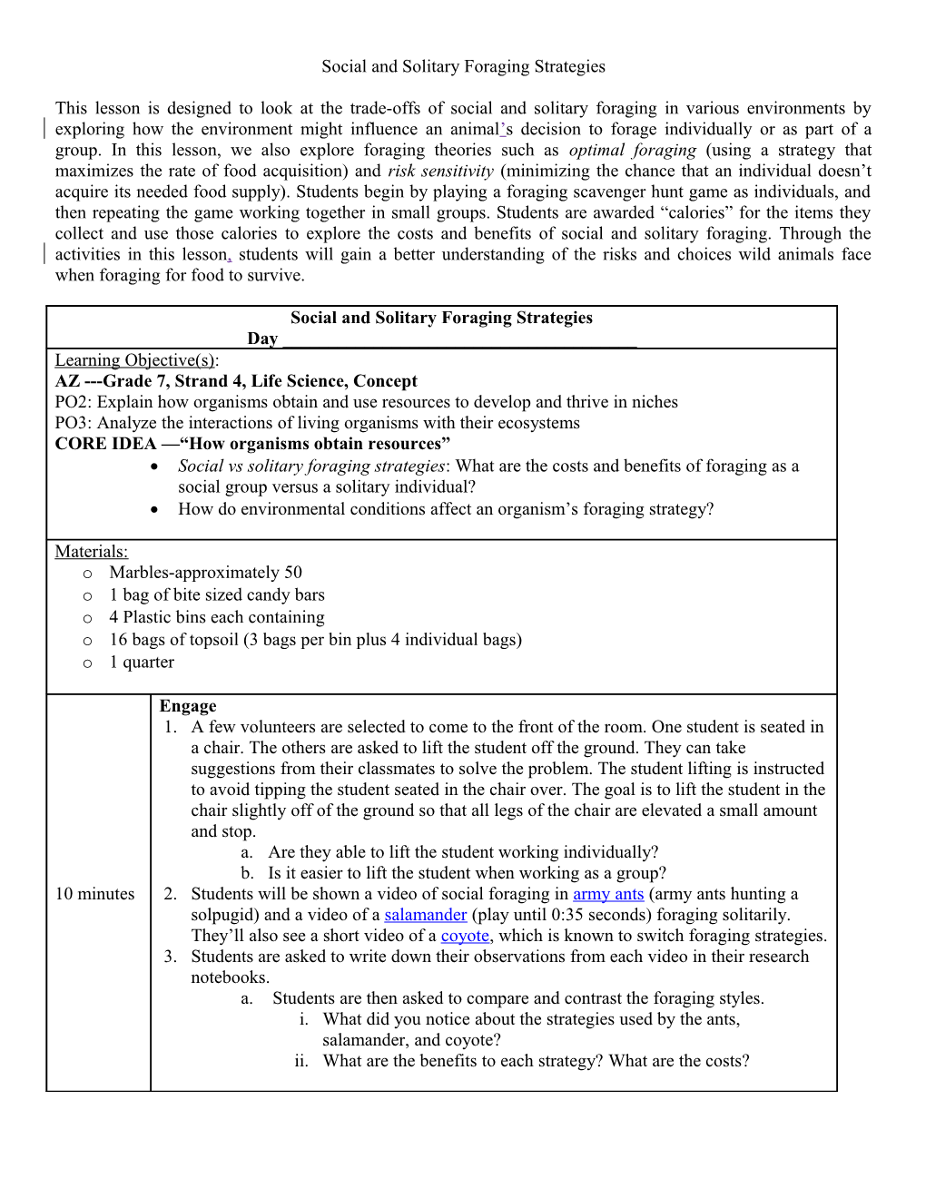 Social and Solitary Foraging Strategies