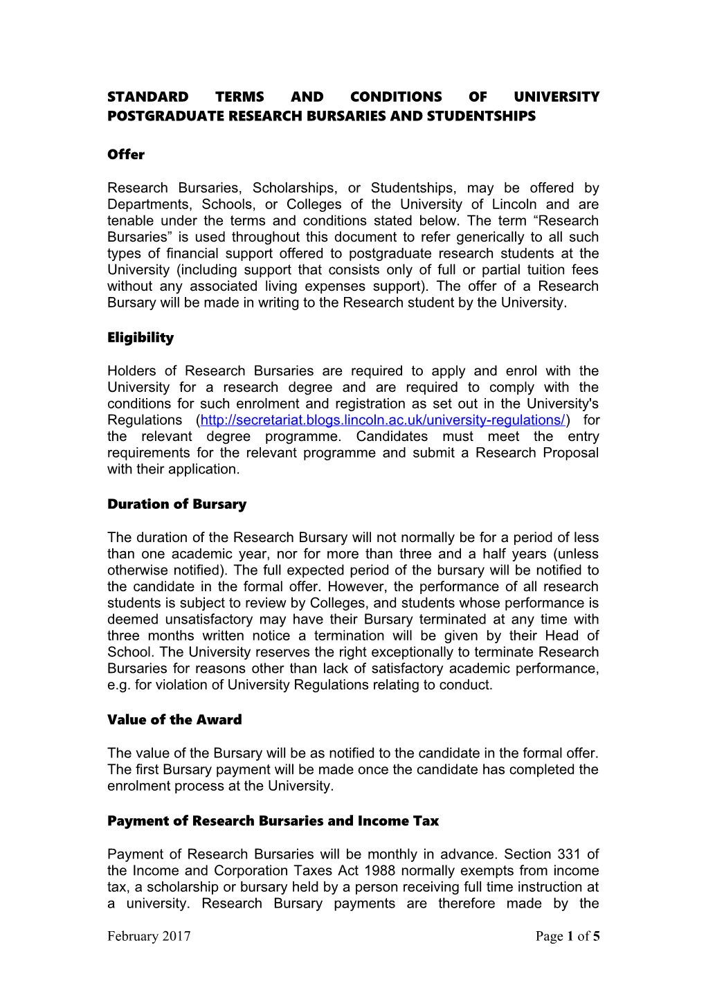 Appendix 13: Standard University Terms and Conditions for Research Bursaries