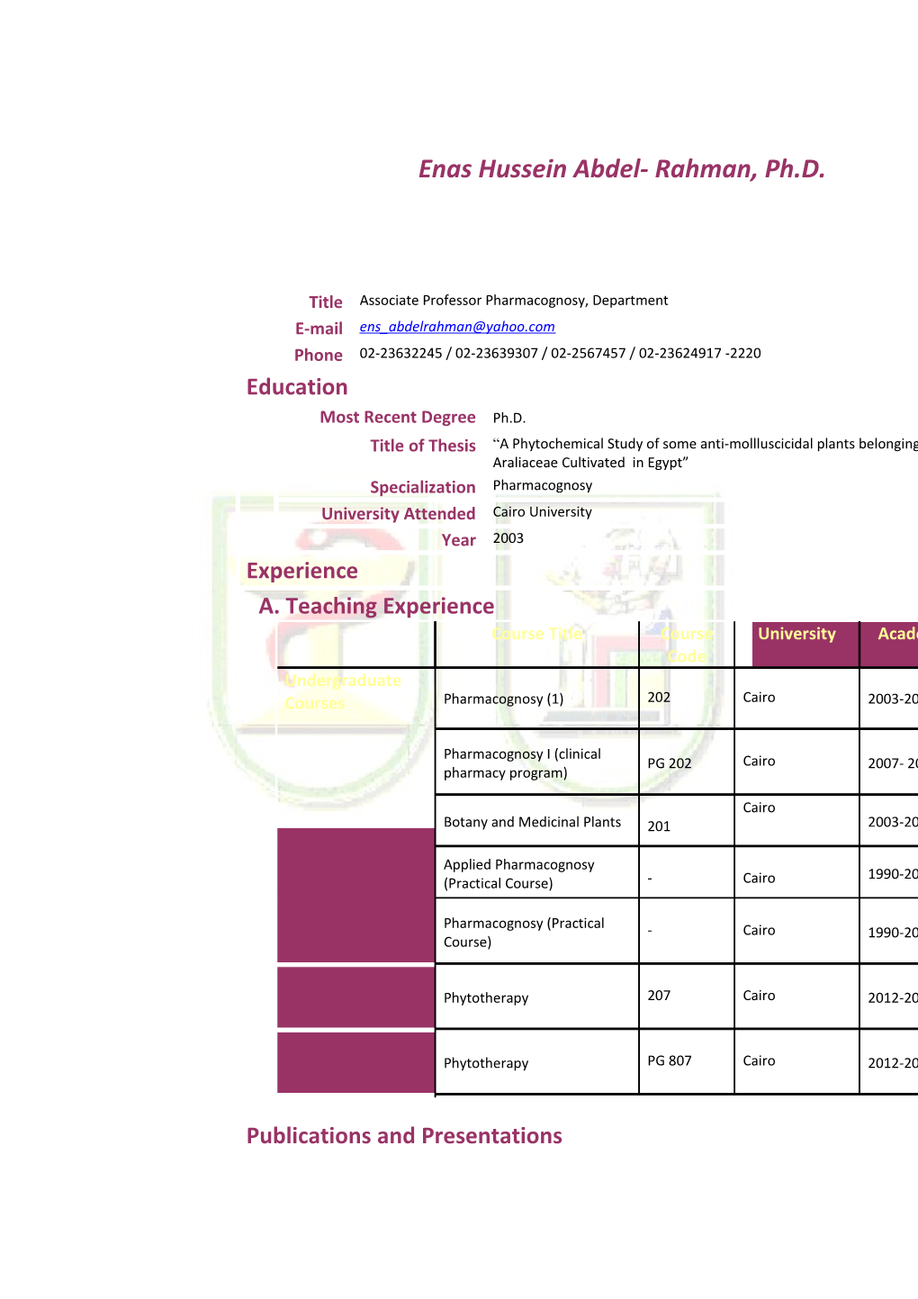 1. Writing and Publishing Scientific Articles , (FLDP), Cairo University, 2008