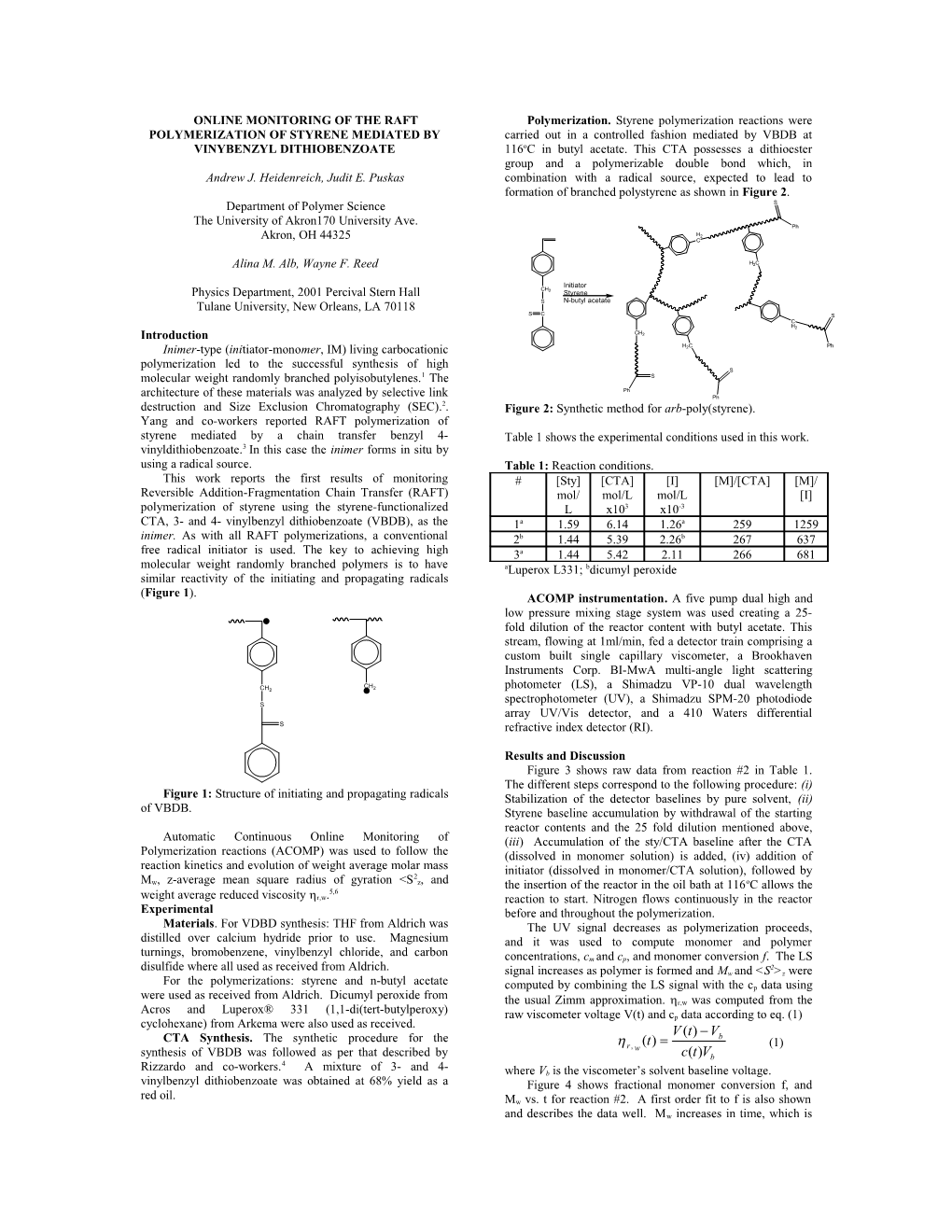 Online Monitoring of the Raft Polymerization of Styrene Mediated by Vinybenzyl Dithiobenzoate