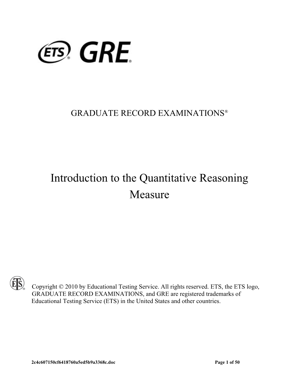 GRE: Introduction to the Quantitative Reasoning Measure
